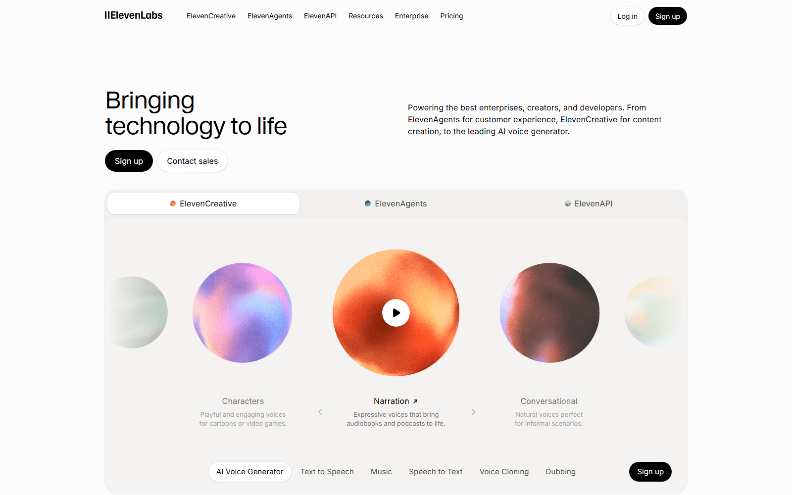 ElevenLabs homepage