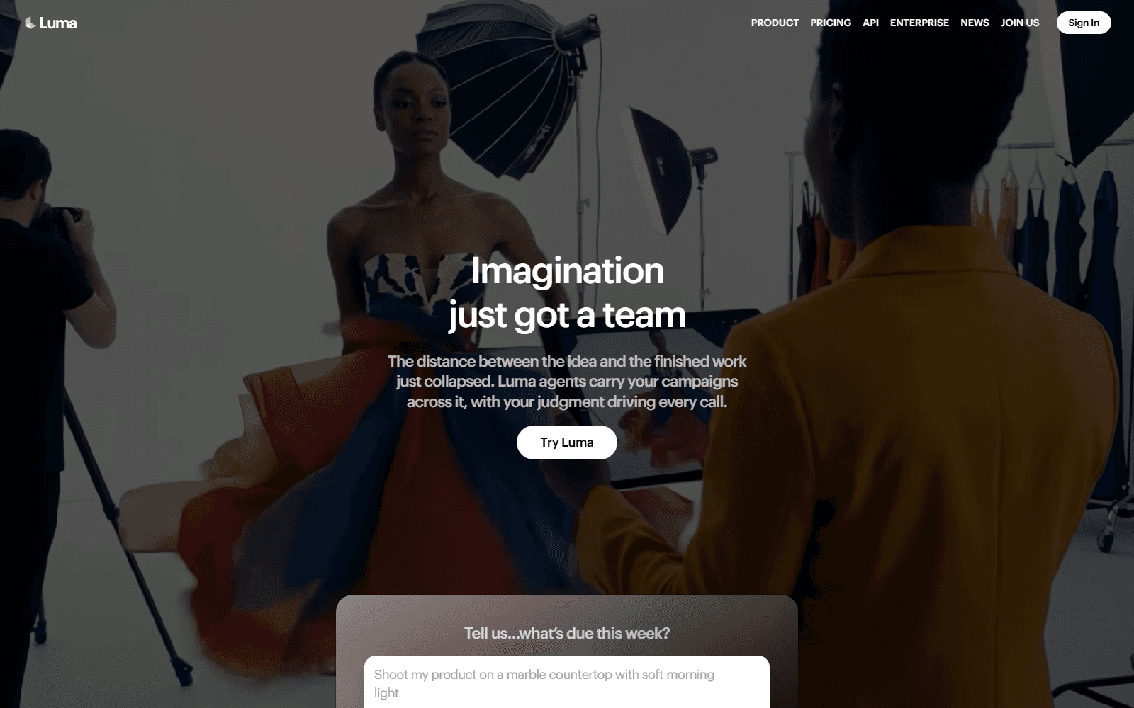 Luma homepage screenshot