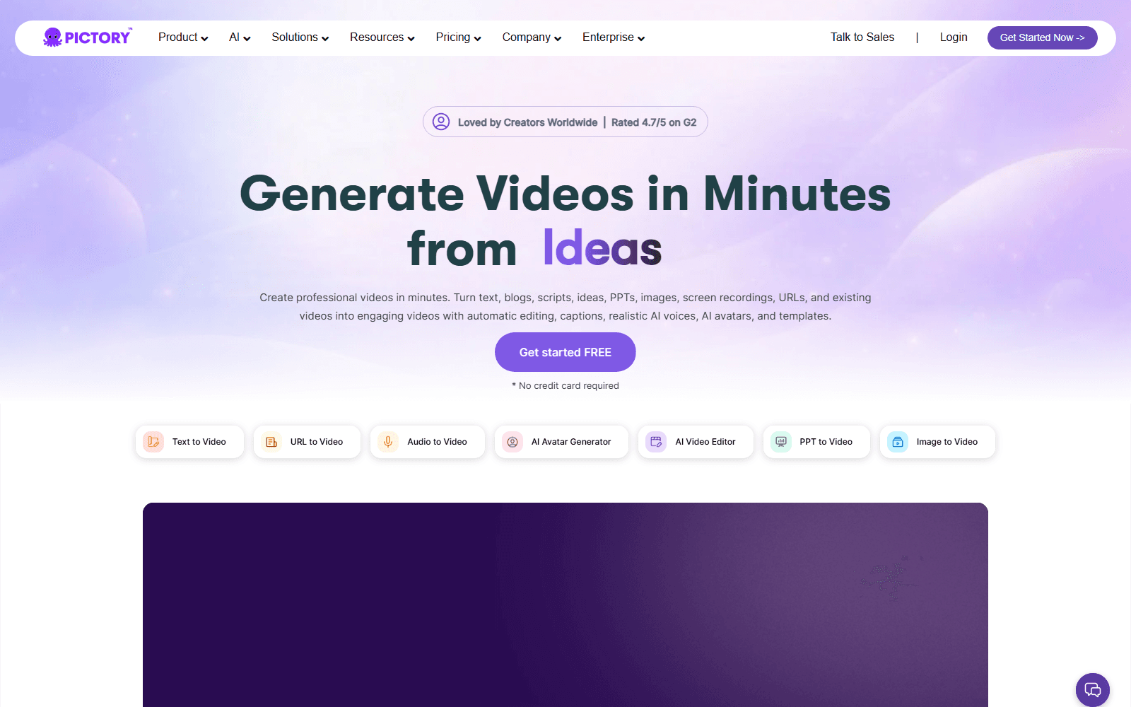 Pictory homepage screenshot