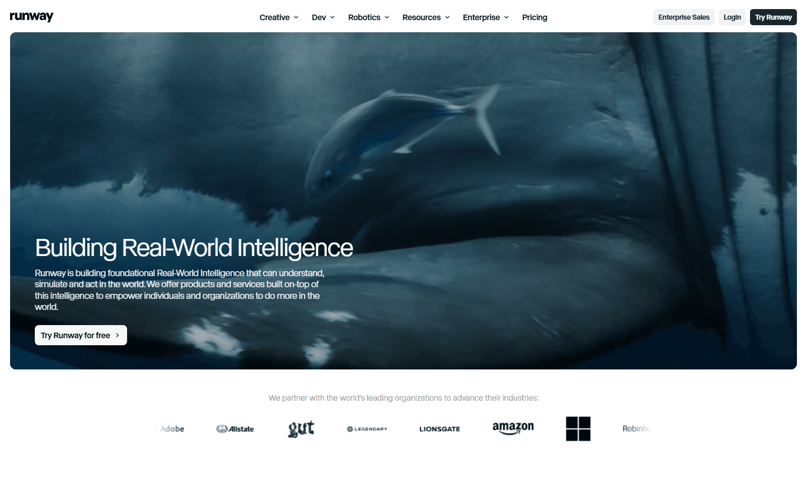 Runway homepage screenshot