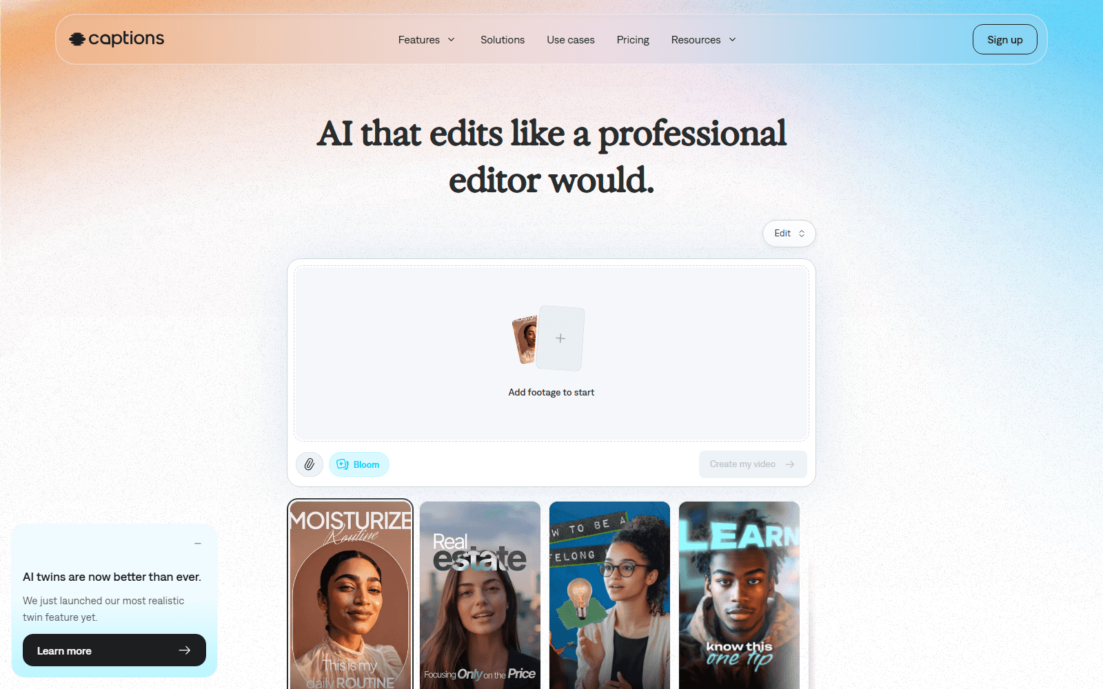 captions homepage screenshot